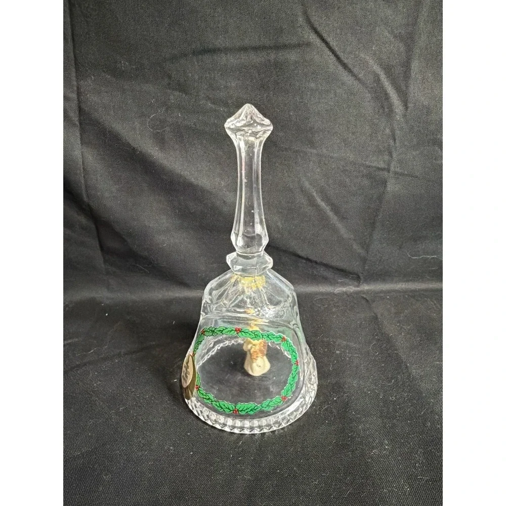 Vintage Artmark Crystal Christmas Bell Holly Wreath and Praying Angel Clapper